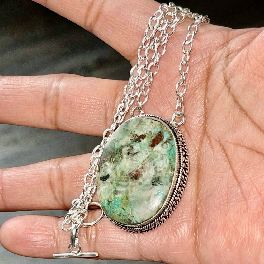 Chrysocolla in Quartz Pendant Necklace